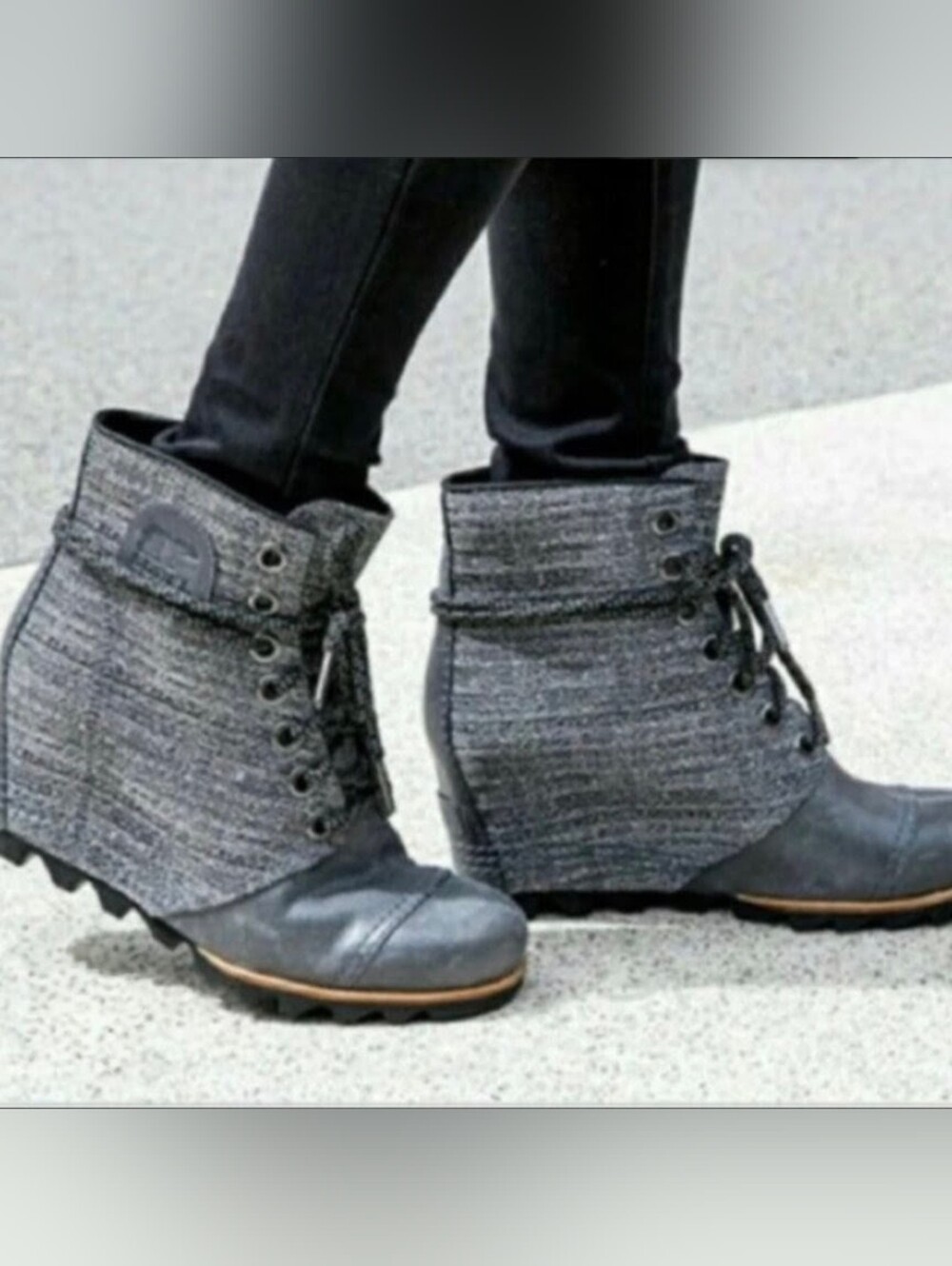 Sorel Waterproof Wedge Lace-Up Ankle Boots in Heather Gray